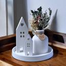 Dekoteller Tischdeko Raysin Deko Set mit geriffelter Vase oder als Stabkerzenhalter rundes Deko Tablett zwei Lichthäuser - Artikel-Nr. 1100057